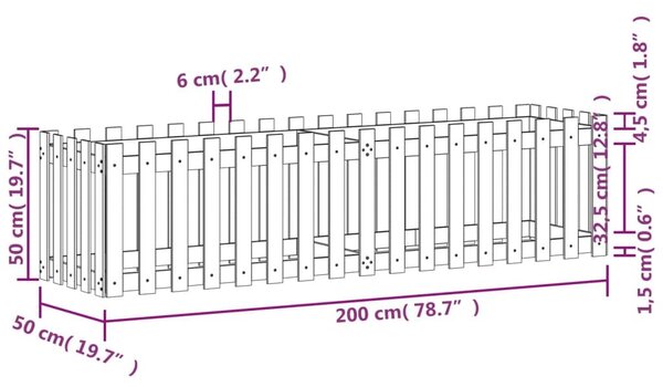 Ζαρντινιέρα Υπερυψωμένη Σχ Φράχτη 200 x 50 x 50 εκ. Μασίφ Πεύκο - Καφέ