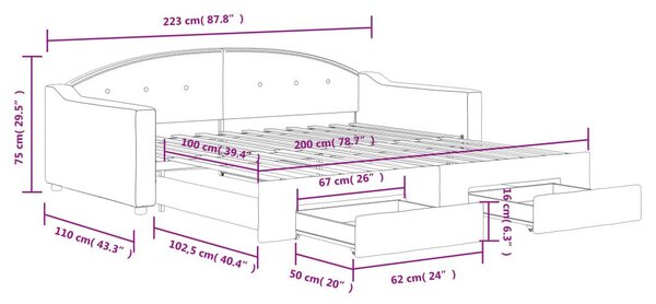 Καναπές Κρεβάτι Συρόμενος Taupe 100x200εκ. Υφασμάτινος Συρτάρια - Μπεζ-Γκρι