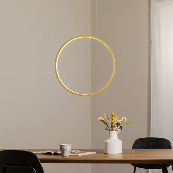 Milagro Lighting LED κρεμαστή λάμπα Saturno κάθετη, χρυσή, Ø 50 cm, μέταλλο, Χρυσό / Ορείχαλκου, Σαλόνι / τραπεζαρία, Αλουμίνιο, σύγχρονο