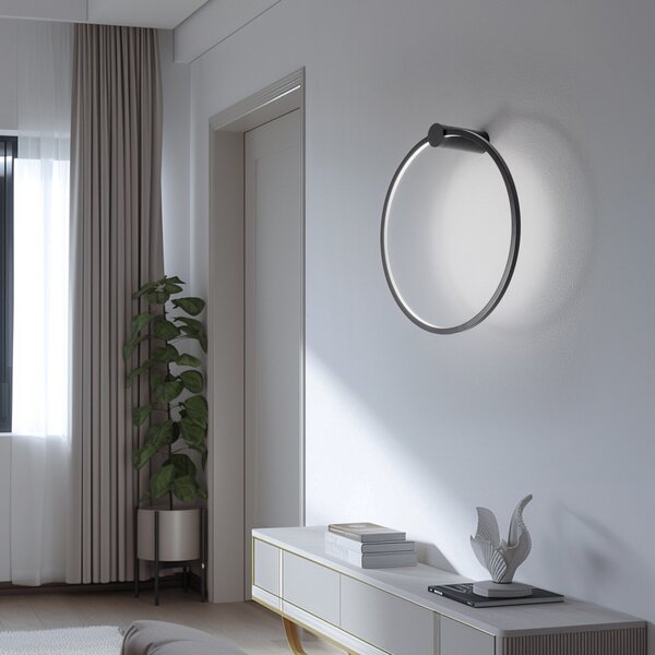 Milagro Lighting LED απλίκι τοίχου Saturno, μαύρο, Ø 50 cm, μέταλλο, 4.000 K, Μαύρο, Σαλόνι / τραπεζαρία, Αλουμίνιο, σύγχρονο