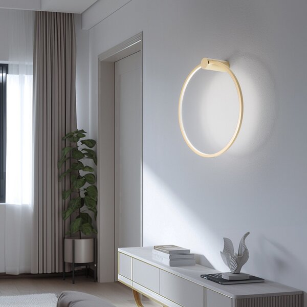 Milagro Lighting LED απλό φωτιστικό τοίχου Saturno, χρυσό, Ø 50 cm, μέταλλο, 4.000 K, Χρυσό / Ορείχαλκου, Σαλόνι / τραπεζαρία, Αλουμίνιο, σύγχρονο