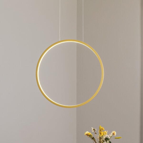 Milagro Lighting LED κρεμαστή λάμπα Saturno κάθετη, χρυσή, Ø 50 cm, μέταλλο, Χρυσό / Ορείχαλκου, Σαλόνι / τραπεζαρία, Αλουμίνιο, σύγχρονο