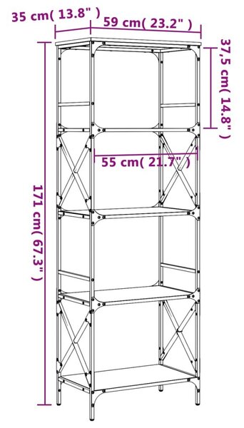 Βιβλιοθήκη 5 Επιπέδων Καπνιστή Δρυς 59x35x171 εκ. Επεξεργ. Ξύλο - Καφέ