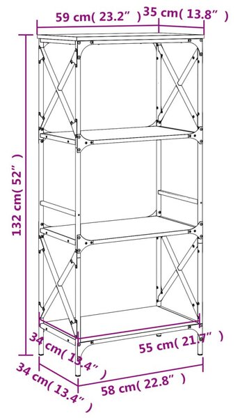 Βιβλιοθήκη 4 Επιπέδων Καπνιστή Δρυς 59x35x132 εκ. Επεξεργ. Ξύλο - Καφέ