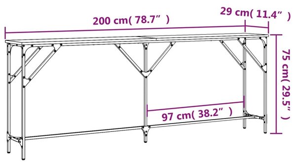 Τραπέζι Κονσόλα Μαύρο 200x29x75 εκ. Επεξεργασμένο Ξύλο - Μαύρο