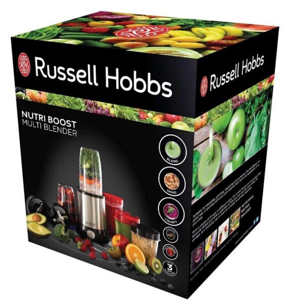 Μπλέντερ Russell Hobbs 23180-56 Nutri Boost, 700 W, 15 εξαρτήματα, 2 λεπίδες από ανοξείδωτο χάλυβα, Ασημί / μαύρο