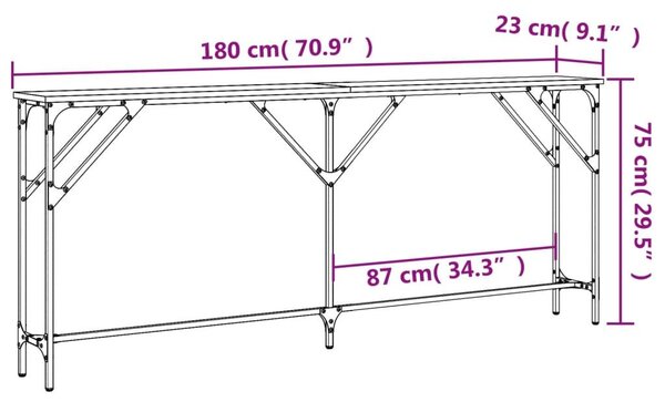 Τραπέζι Κονσόλα Γκρι Sonoma 180x23x75 εκ. Επεξεργασμένο Ξύλο - Γκρι