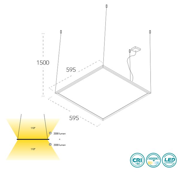 Φωτιστικό Panel Κρεμαστό Intec Panel-60x60-BIS 8031414865383 (4000K)