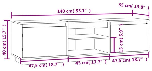 Έπιπλο Τηλεόρασης Μαύρο 140 x 35 x 40 εκ. από Μασίφ Ξύλο Πεύκου - Μαύρο