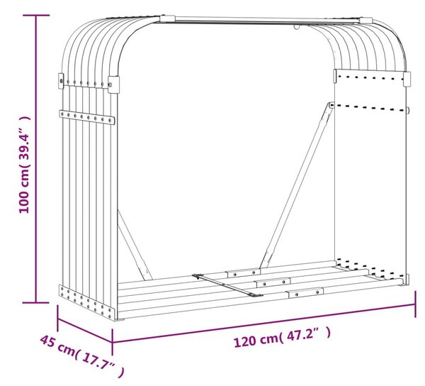 Ξυλοθήκη Αν. Γκρι 120x45x100 εκ. από Γαλβανισμένο Ατσάλι - Γκρι