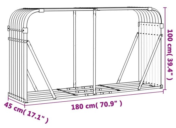 Ξυλοθήκη Ανθρακί 180x45x100 εκ. από Γαλβανισμένο Ατσάλι - Ανθρακί