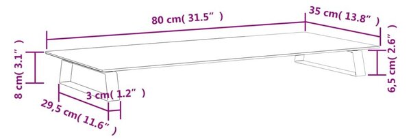 Βάση Οθόνης Λευκή 80 x 35 x 8 εκ. από Ψημένο Γυαλί και Μέταλλο - Λευκό