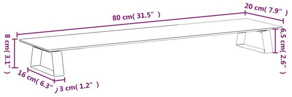 Βάση Οθόνης Λευκή 80 x 20 x 8 εκ. από Ψημένο Γυαλί και Μέταλλο - Λευκό