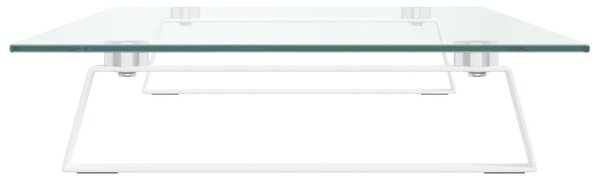 Βάση Οθόνης Λευκή 80 x 35 x 8 εκ. από Ψημένο Γυαλί και Μέταλλο - Λευκό