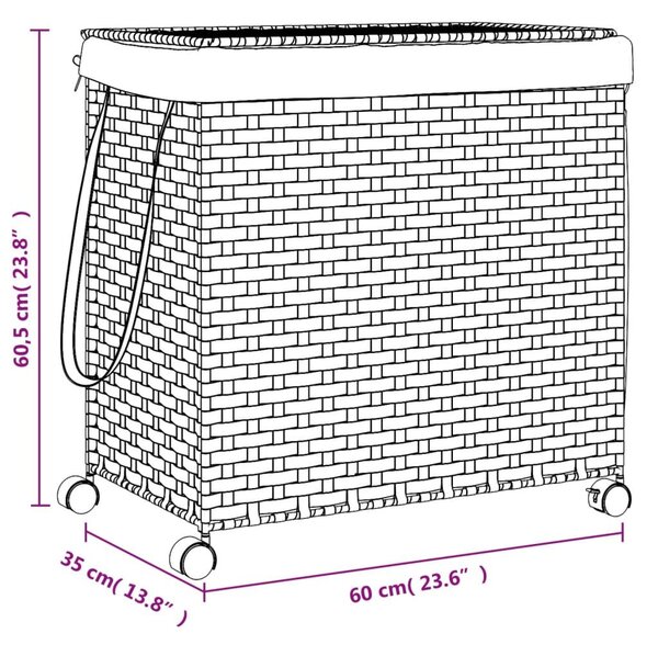 Καλάθι Άπλυτων με Τροχούς 60 x 35 x 60,5 εκ. από Ρατάν - Καφέ