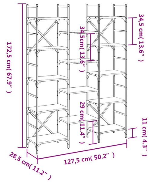 Βιβλιοθήκη Καπνιστή Δρυς 127,5x28,5x172,5εκ. Επεξεργασμένο Ξύλο - Καφέ