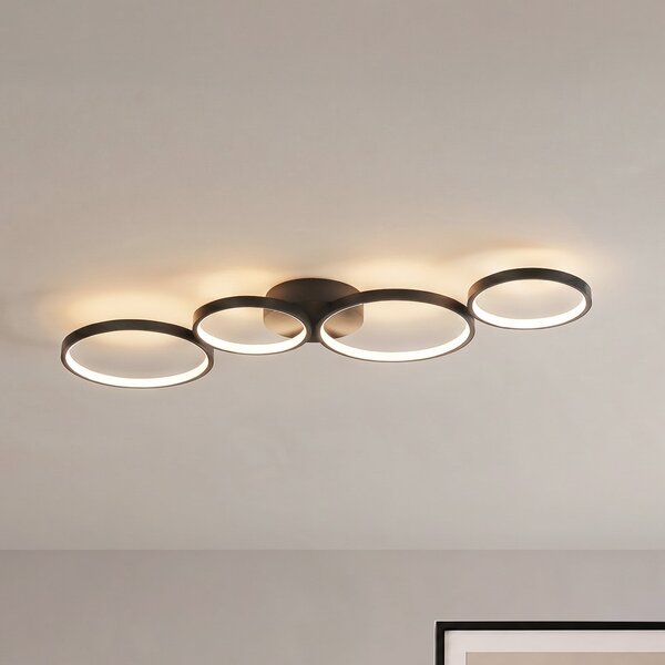 Lindby LED φωτιστικό οροφής Evengeline, μαύρο, αλουμίνιο, 88 cm, Μαύρο, Σαλόνι / τραπεζαρία, Μέταλλο, σύγχρονο