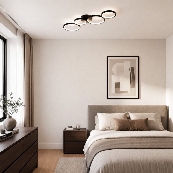 Lindby LED φωτιστικό οροφής Evengeline, μαύρο, αλουμίνιο, 88 cm, Μαύρο, Σαλόνι / τραπεζαρία, Μέταλλο, σύγχρονο
