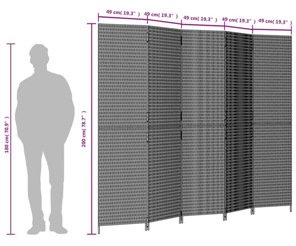 Διαχωριστικό Δωματίου 5 Πάνελ Μαύρο από Συνθετικό Ρατάν - Μαύρο
