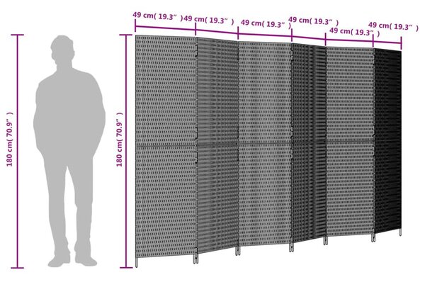 Διαχωριστικό Δωματίου 6 Πάνελ Μαύρο από Συνθετικό Ρατάν - Μαύρο