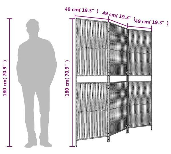 Διαχωριστικό Δωματίου 3 Πάνελ Μαύρο από Συνθετικό Ρατάν - Μαύρο