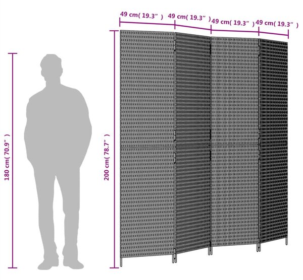 Διαχωριστικό Δωματίου 4 Πάνελ Μαύρο από Συνθετικό Ρατάν - Μαύρο