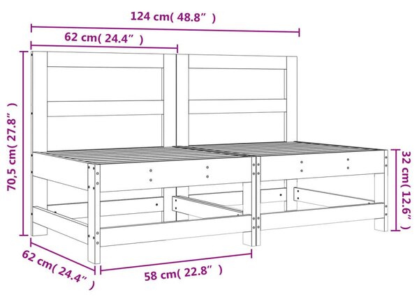 Καναπέδες Κήπου Μεσαίοι 2 τεμ. Λευκοί από Μασίφ Ξύλο Πεύκου - Λευκό