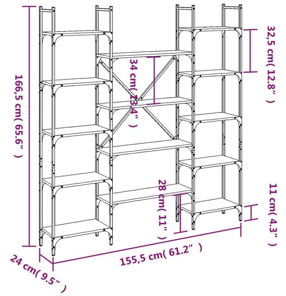 Βιβλιοθήκη Μαύρη 155,5x24x166,5 εκ. από Επεξεργασμένο Ξύλο - Μαύρο