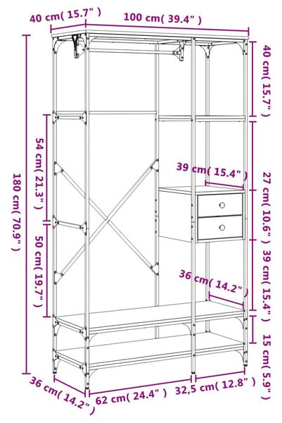 Ντουλάπα με Συρτάρια Γκρι Sonoma 100x40x180 εκ. Επεξεργ. Ξύλο - Γκρι