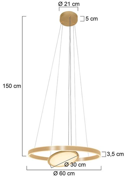 LED κρεμαστό φωτιστικό Ringlux 3-φωτο Ø 60 cm χρυσό