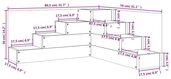 Ζαρντινιέρα 4 Επιπέδων Μαύρη 80,5x79x36 εκ. Μασίφ Ξύλο Πεύκου - Μαύρο