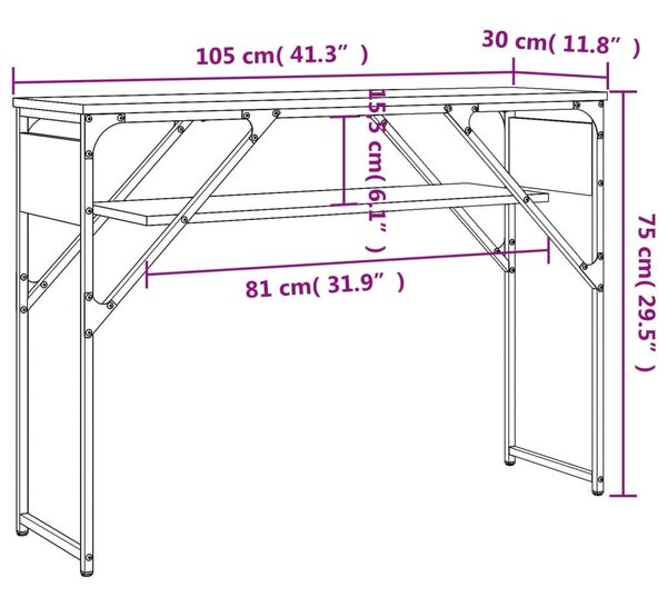 Τραπέζι Κονσόλα Καφέ Δρυς 105 x 30 x 75 εκ. από Επεξεργ. Ξύλο - Καφέ