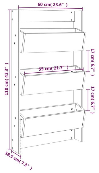 Ζαρντινιέρα Τοίχου 3 Επιπέδων Λευκή 60x18,5x110 εκ. Μασίφ Πεύκο - Λευκό