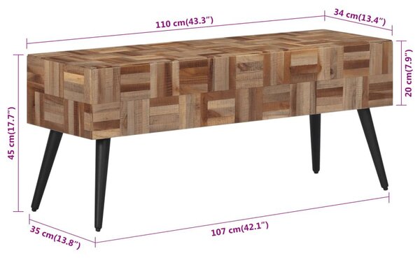 Πάγκος 110 x 35 x 45 εκ. από Μασίφ Ανακυκλωμένο Teak - Γκρι