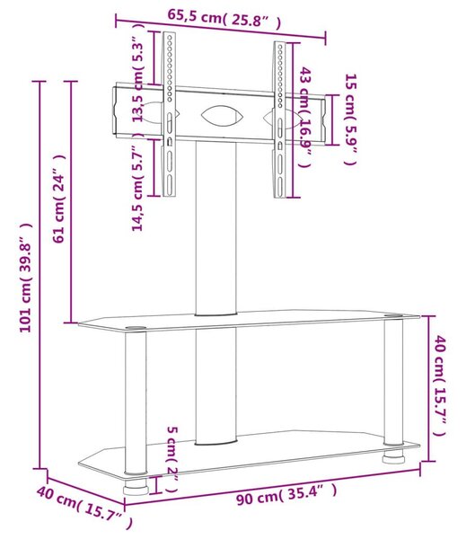 Βάση Τηλεόρασης Γωνιακή 2 Επιπέδων για 32-70 Ιντσών Μαύρη/Ασημί - Μαύρο
