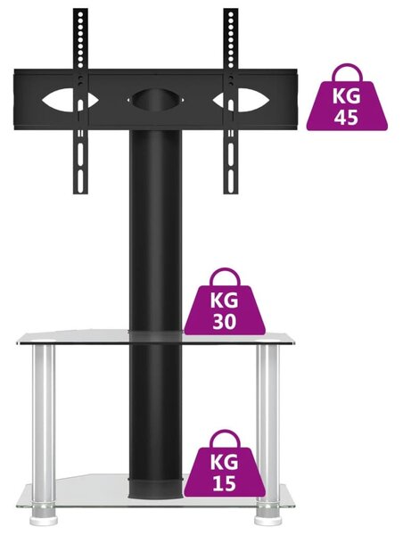 Βάση Τηλεόρασης Γωνιακή 2 Επιπέδων για 32-70 Ιντσών Μαύρη/Ασημί - Μαύρο