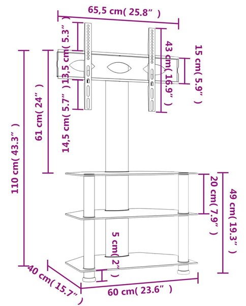 Βάση Τηλεόρασης Γωνιακή 3 Επιπέδων για 32-70 Ιντσών Μαύρη/Ασημί - Μαύρο