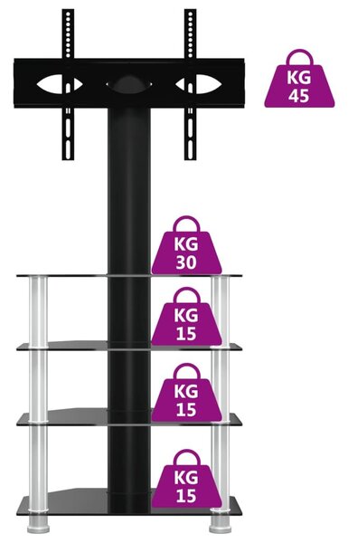 Βάση Τηλεόρασης Γωνιακή 4 Επιπέδων για 32-70 Ιντσών Μαύρη/Ασημί - Μαύρο