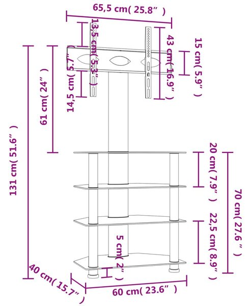 Βάση Τηλεόρασης Γωνιακή 4 Επιπέδων για 32-70 Ιντσών Μαύρη/Ασημί - Μαύρο