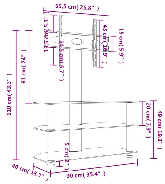 Βάση Τηλεόρασης Γωνιακή 3 Επιπέδων για 32-70 Ιντσών Μαύρη/Ασημί - Μαύρο