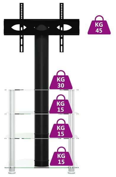 Βάση Τηλεόρασης Γωνιακή 4 Επιπέδων για 32-70 Ιντσών Μαύρη/Ασημί - Μαύρο