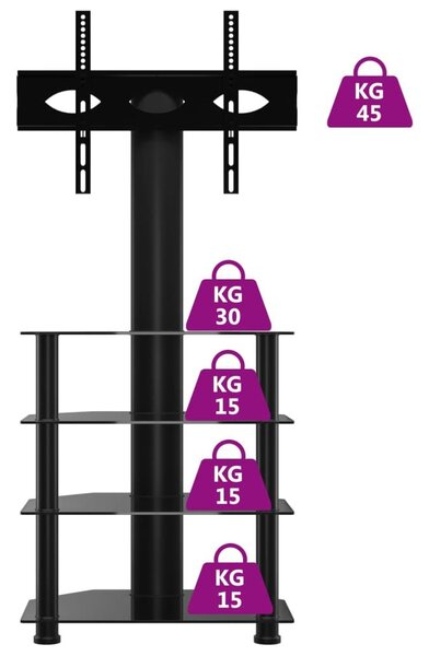 Βάση Τηλεόρασης Γωνιακή 4 Επιπέδων για 32-70 Ιντσών Μαύρη - Μαύρο