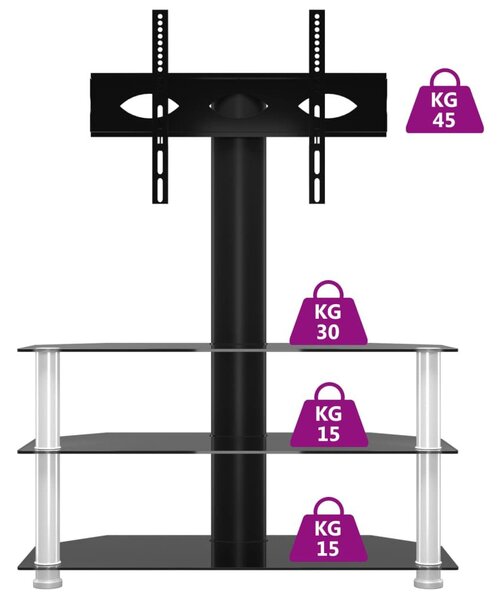 Βάση Τηλεόρασης Γωνιακή 3 Επιπέδων για 32-70 Ιντσών Μαύρη/Ασημί - Μαύρο