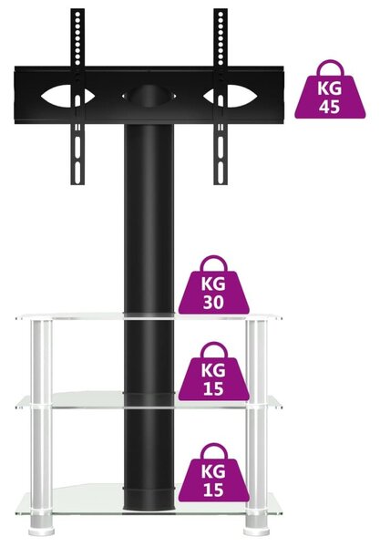 Βάση Τηλεόρασης Γωνιακή 3 Επιπέδων για 32-70 Ιντσών Μαύρη/Ασημί - Μαύρο