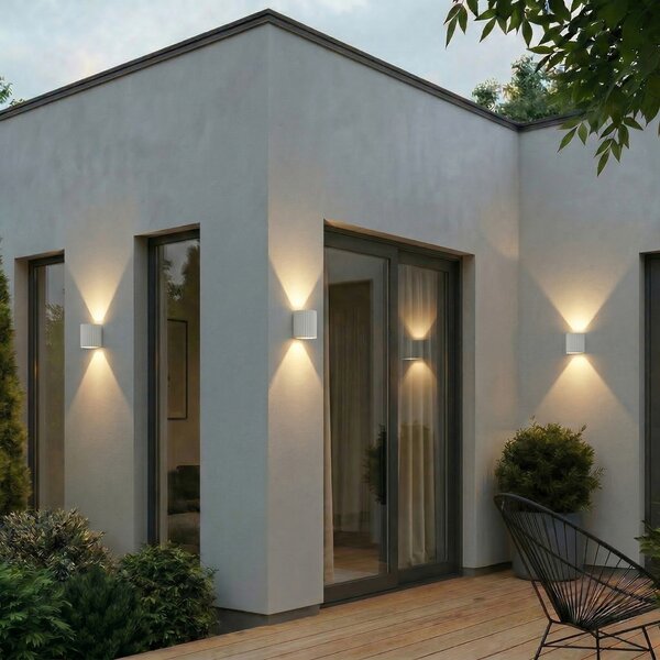 Lindby LED εξωτερικός φωτισμός τοίχου Ralino, λευκός, 2 φτερά, IP65, Λευκό, Αλουμίνιο, σύγχρονο