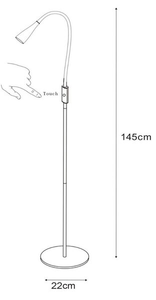 Φωτιστικό δαπέδου LED Zozy, μαύρο, 3-StepDim, ύψος 145 cm, εύκαμπτος βραχίονας