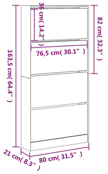 Παπουτσοθήκη με 4 Ανακλ. Συρτάρια Sonoma Δρυς 80x21x163,5 εκ. - Καφέ