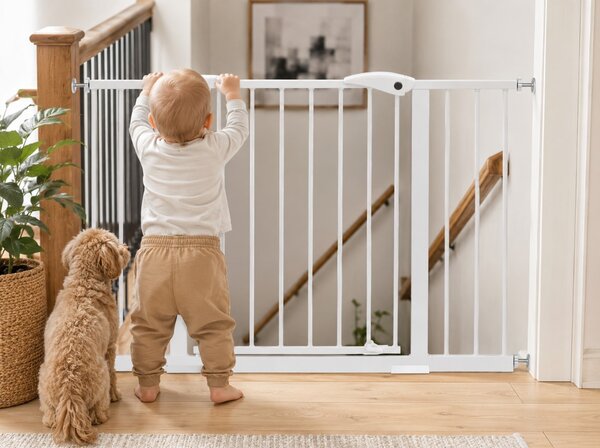 Προστατευτική Πόρτα Ασφαλείας EcoToys για Παιδιά και Κατοικίδια, Ρυθμιζόμενη 74-132cm, Ύψος 77cm
