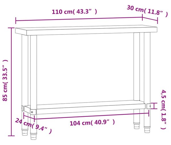 Πάγκος Εργασίας Κουζίνας 110x30x85 εκ. από Ανοξείδωτο Ατσάλι