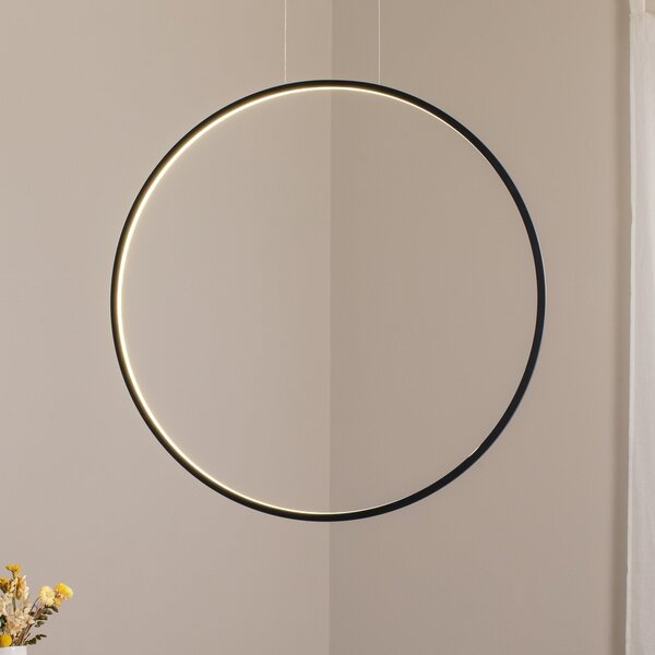 Milagro Lighting LED κρεμαστή λάμπα Saturno κάθετη, μαύρη, Ø 80 cm, μέταλλο, Μαύρο, Σαλόνι / τραπεζαρία, Αλουμίνιο, σύγχρονο